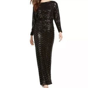 NWT Vince Camuto Womens Black Sequin Evening Gown Maxi Dress size 4